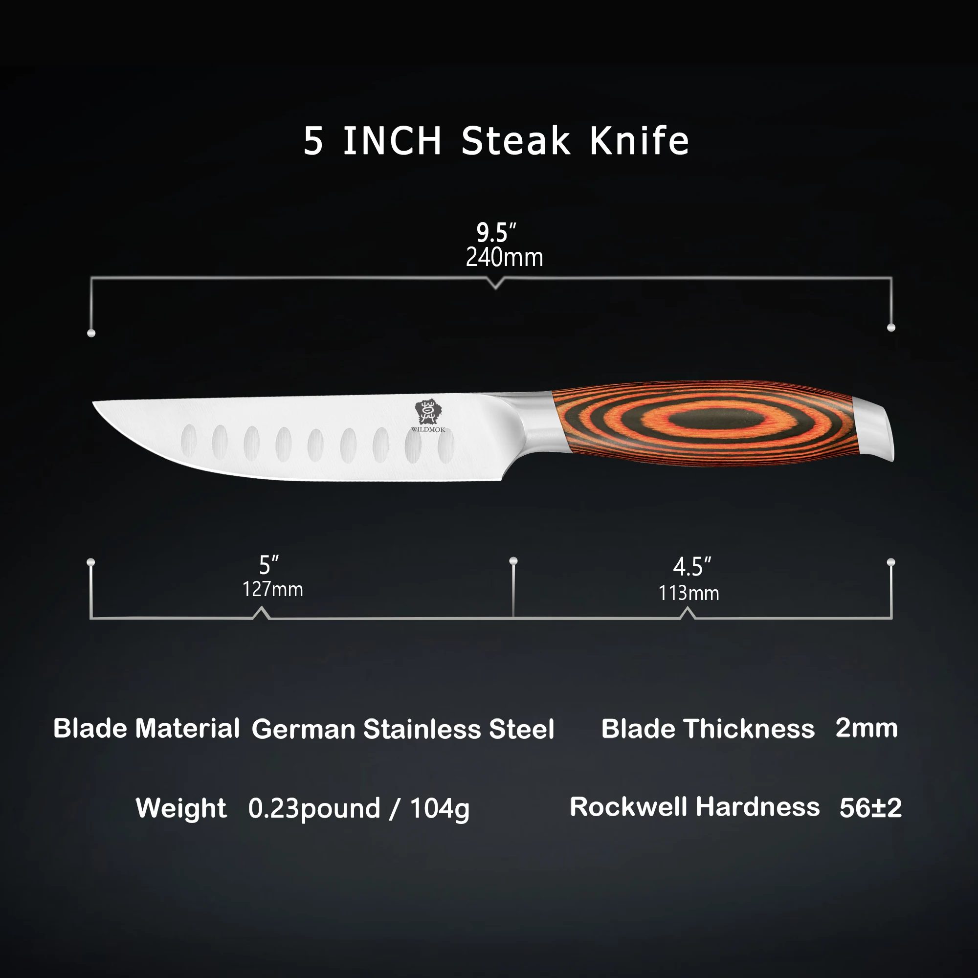 WILDMOK 4er-Pack 5-Zoll-Steakmesser aus Edelstahl mit Pakkaholzgriff, traditionelles Design für die Küche_voghion.com