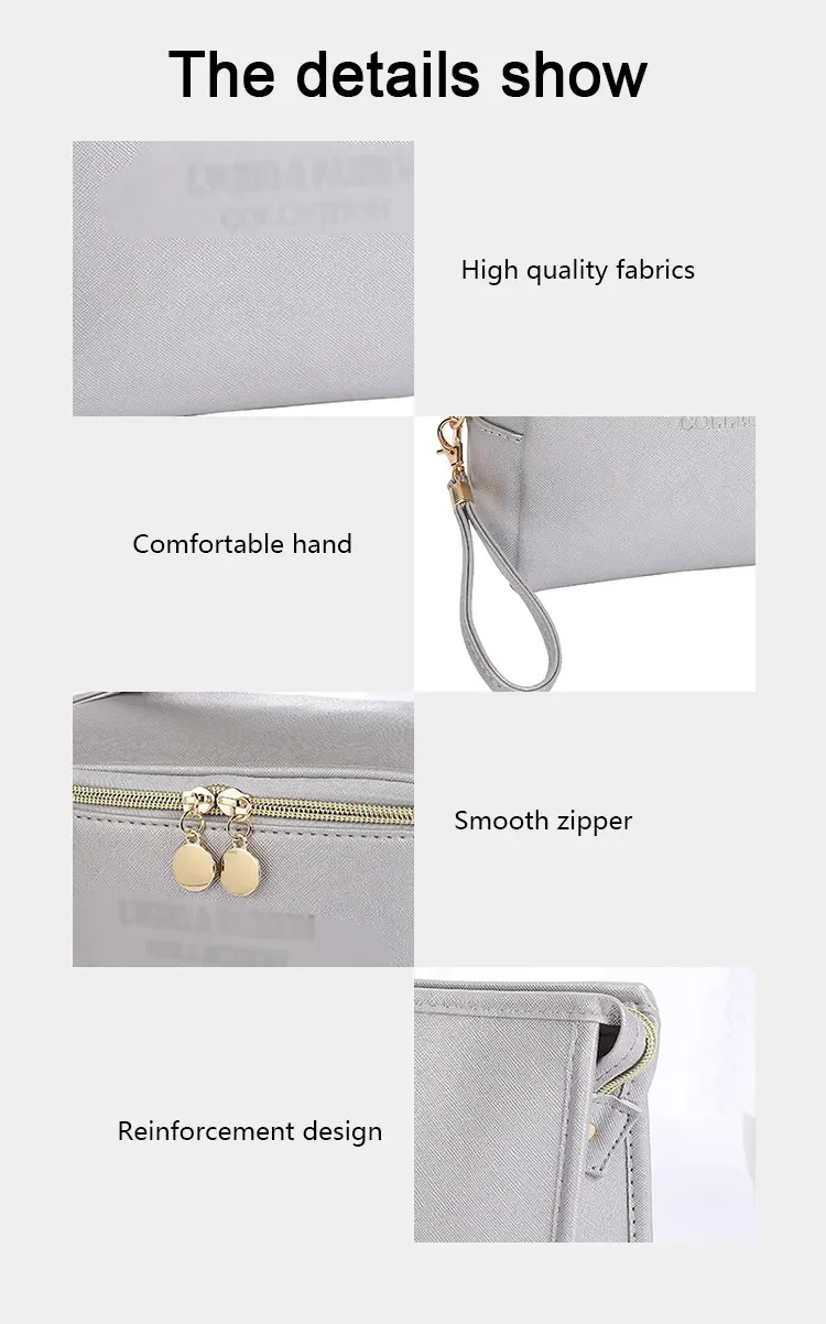 Large Women Cosmetic Bag Pu Waterproof Zipper Make Up Bag Travel ...
