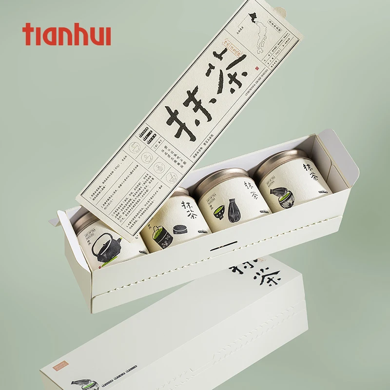 Tianhui Caja plegable simple con cremallera para juego de Matcha, embalaje de regalo con latas herméticas para polvo de Matcha