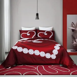 Luxury Diamond 3D Printed 100% Microfiber Red Heart Duvet Cover Romantic Bedding Set Lightweight Bed Sheet Sets