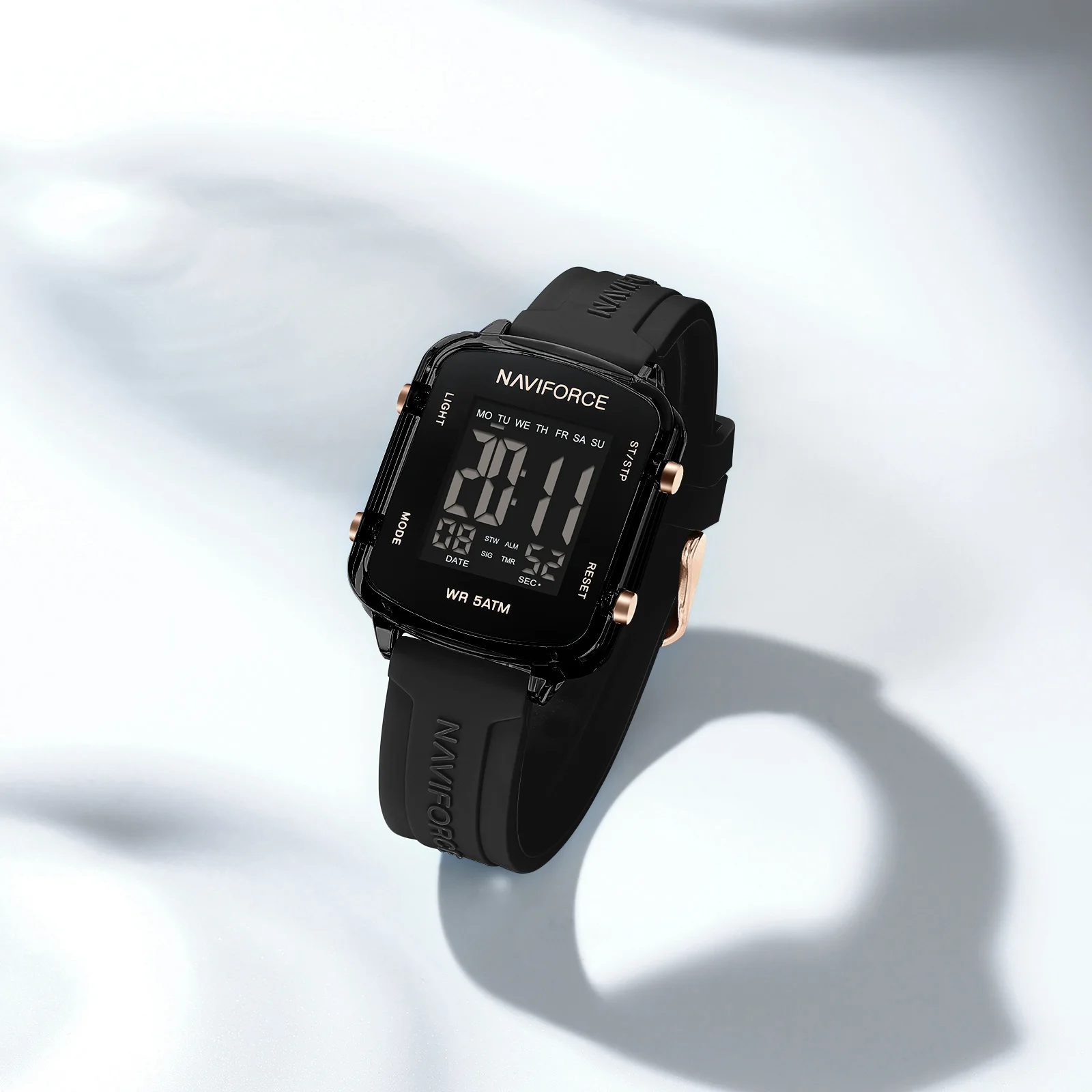 NAVIFORCE 7120 Women's Casual Digital Watch Simple Square Dial Waterproof Silicone Luxury and Fashionable Electronic Watch