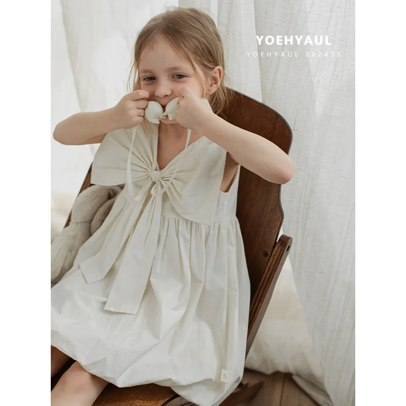 YOEHYAUL LX0181 Big Bow Tie Dye Strap Sleeveless Kids Dress