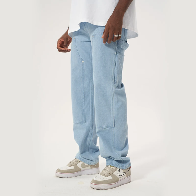 Hoge Kwaliteit Mode Heren Knopen Jeans Streetwear Broek Baggy