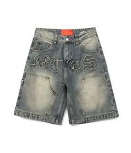 Custom Embroidery Patch Logo Denim Shorts Streetwear Cargo Jean Plus Size Men Shorts