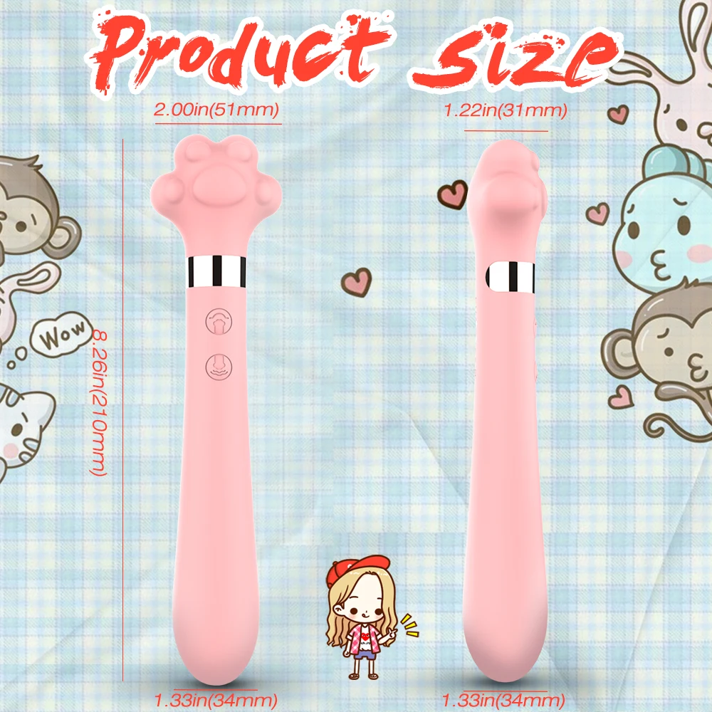 Free Custom Box Cat Claw Double Vibrator Silicone Soft Really Cute Waterproof Stick Masturbation Sex Toy Vaginal Massager