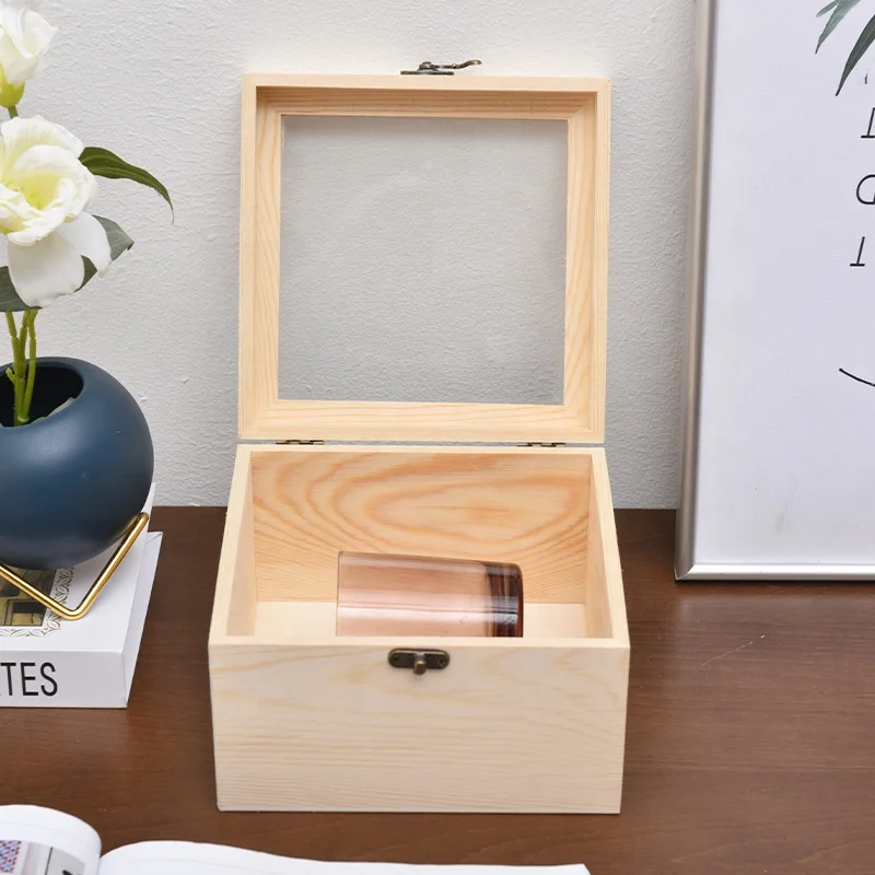Different Size Square Pine Wood Gift Box With Transparent Cover Buy