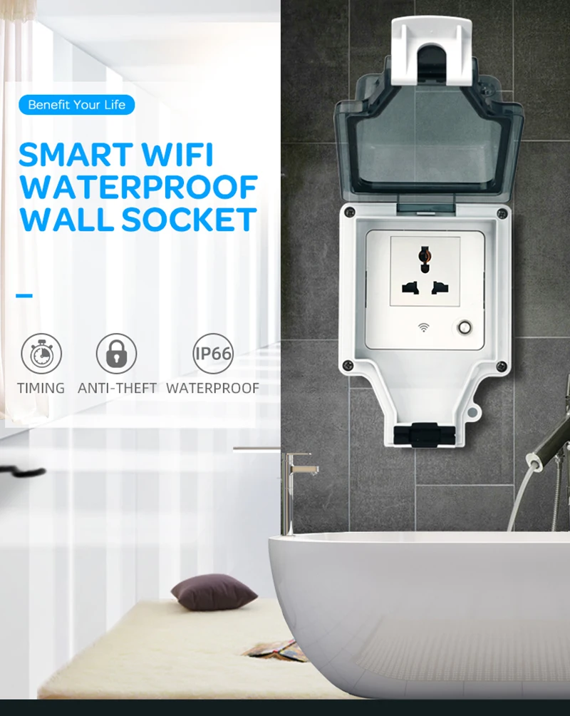 Tuya Wifi Smart Power Socket IP66 Waterproof Timer Outdoor Plugs