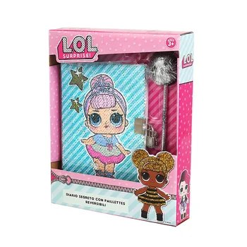 Custom L.O.L. Girl Design Magic Sequins Diary with lock Set Stationery Set Magic Sequins Notebook colorchange Sequins