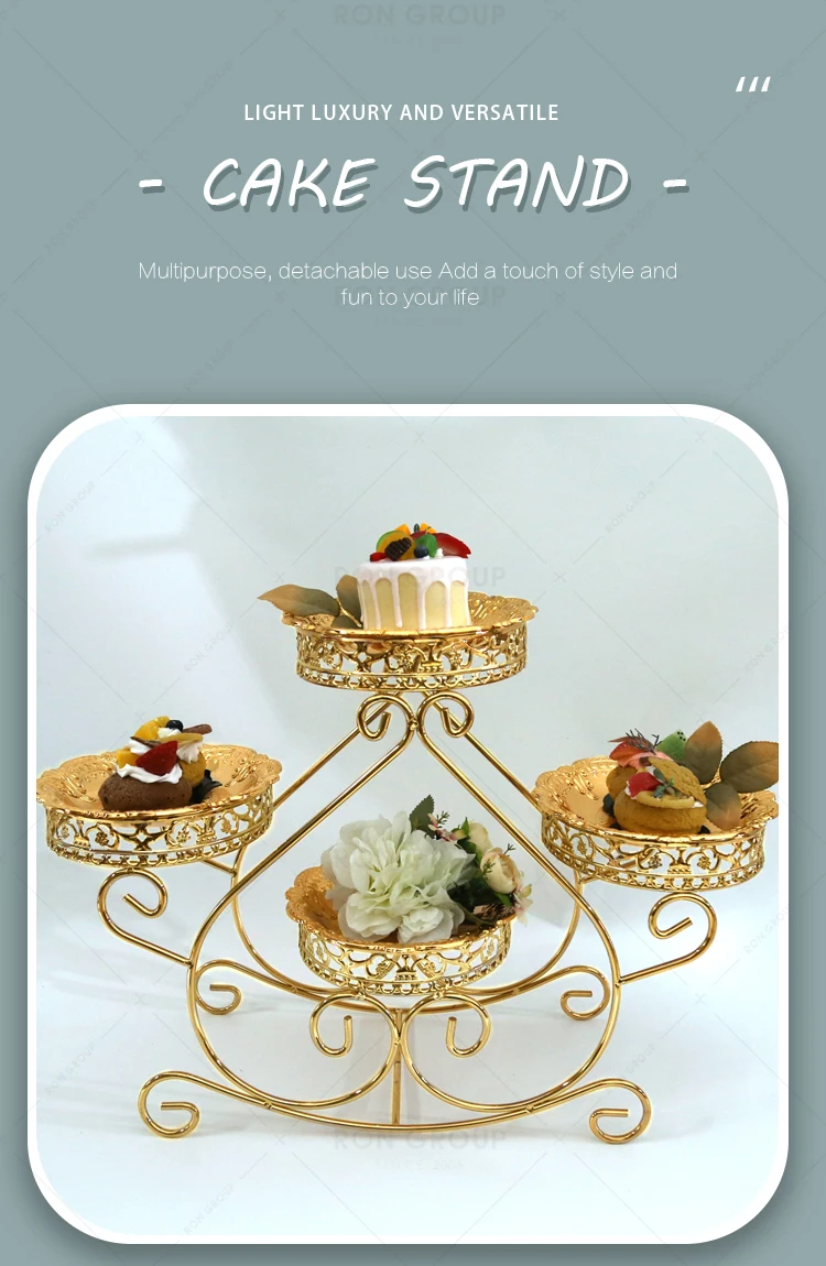 European style new wrought birthday party display multi-layer tray wedding 4 tier metal pastry dessert cake stands for events