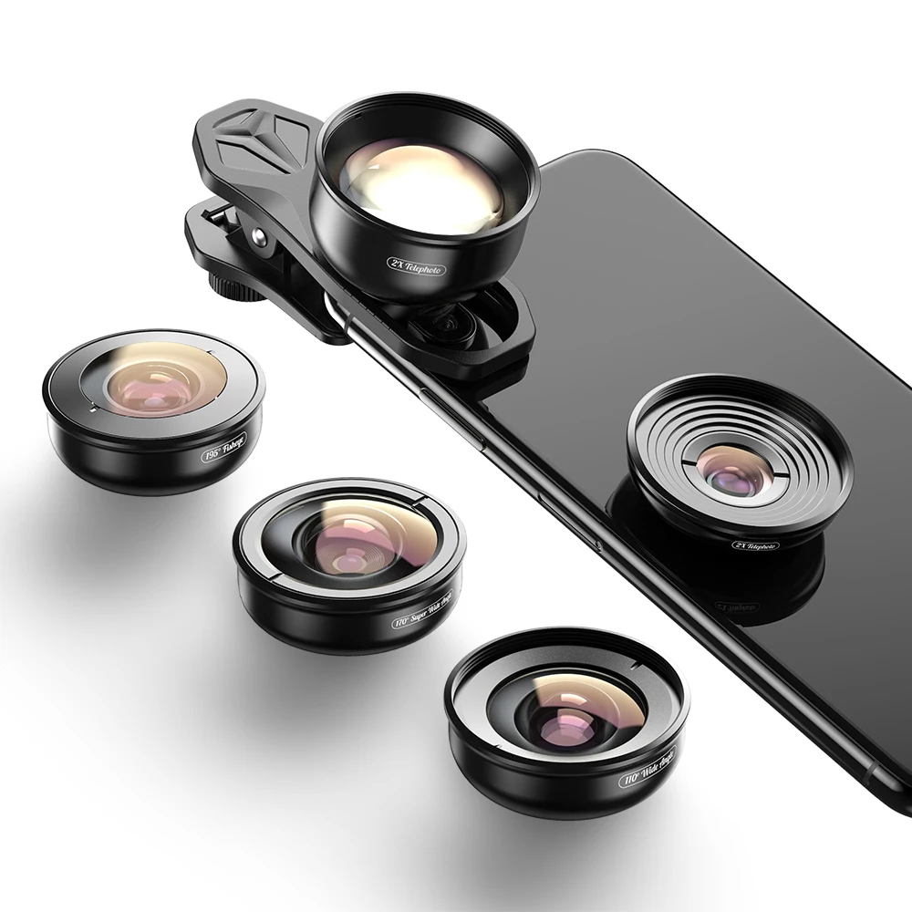 APELEX Professional 5 in 1 Mobile Lens Kit Wide Angle Portrait Lens Phone Camera Lens for Smartphone