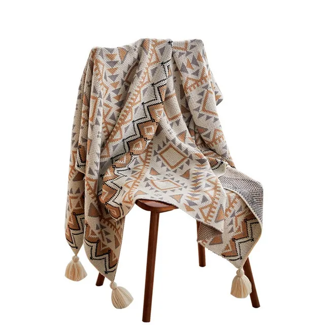 Bohemian air conditioning blanket Scandinavian office living room nap blanket Squares shawl knitted blanket