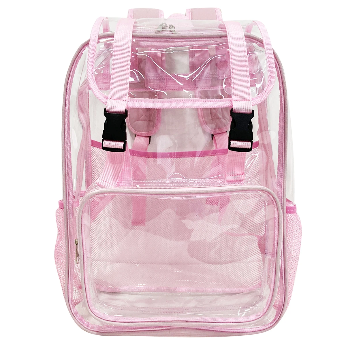 Customized logo pvc material high quality pink colorful school backpack transparent clear pvc backpack for men women kids