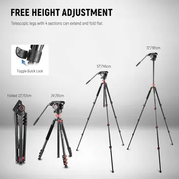 NEEWER 72" Fluid Head Video Tripod Monopod Aluminum Alloy QR Plate Tripod for DSLR Camera Camcorder detail image