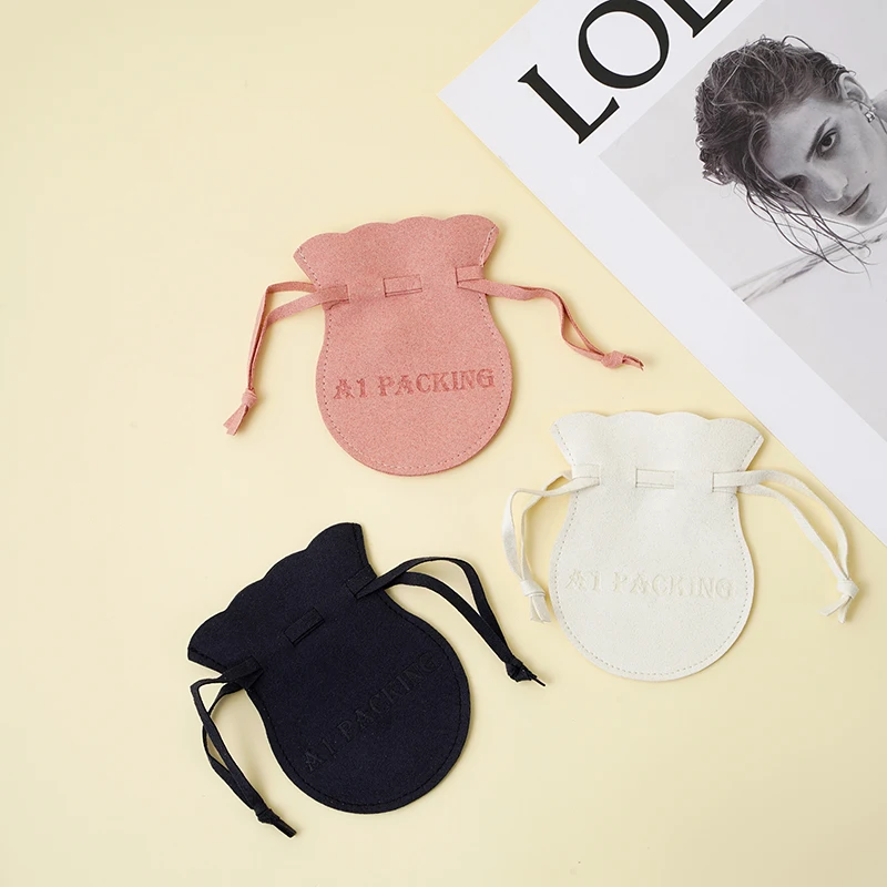 A1 Custom Emboss Logo Microfiber Jewelry Flap Pouch Luxury Pink Envelope Suede Earring Necklace Packaging Custom Size Custom supplier