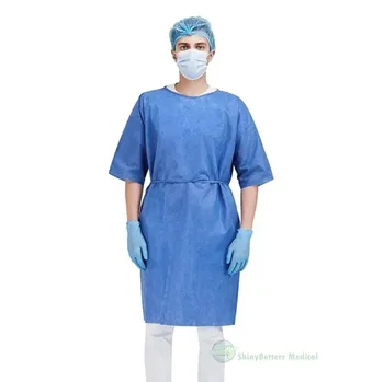 Customize SMS Nonwoven patient gown disposable hospital short sleeves clothing for men and women