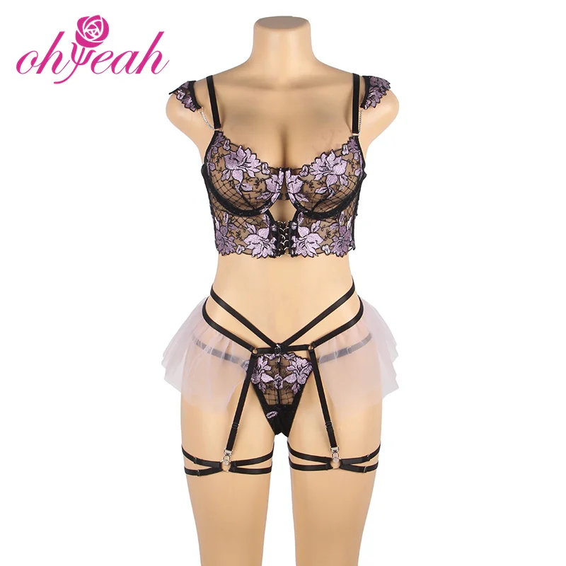 Custom Wholesale Plus Size Sexy Bras And Panties Sets Purple Sexy