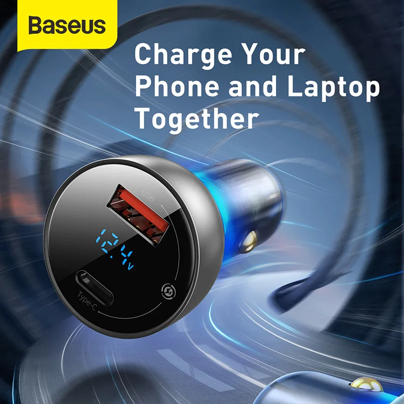 Baseus Particular Digital Display Dual Quick Charger Caricabatterie Per Auto 65W Car Charger