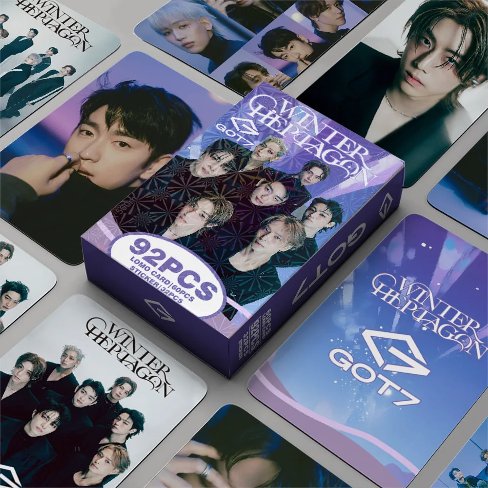 KPOP 92Pcs/Box GOT7 WINTER HEPTAGON Album Lomo Cards Stickers Mark