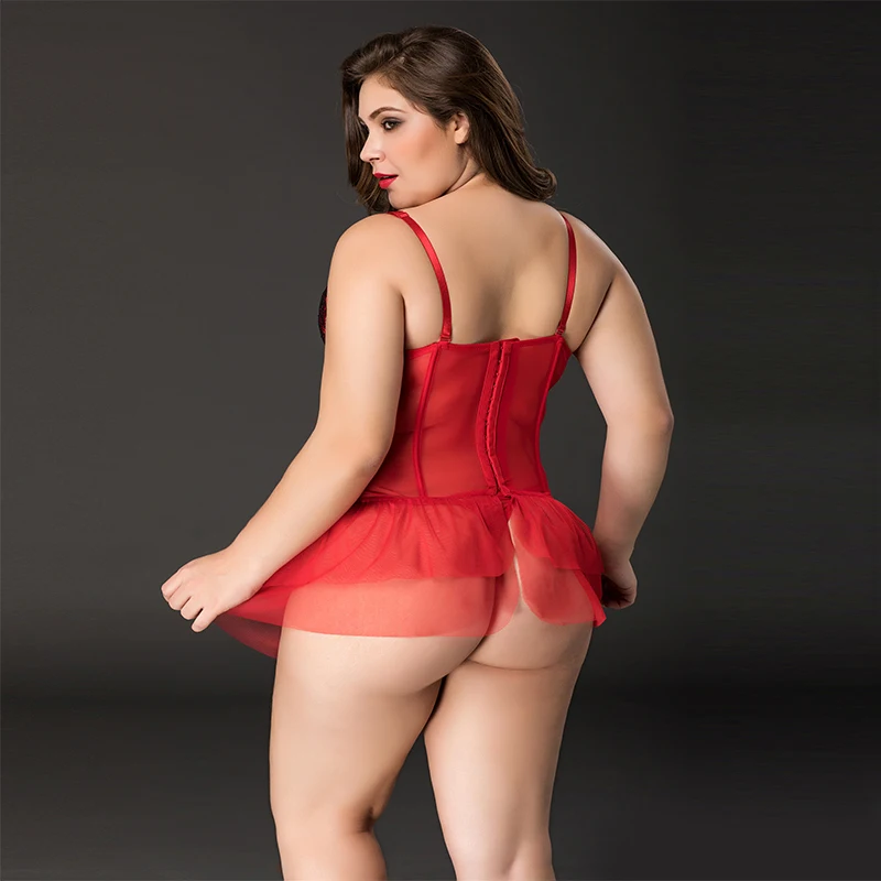 Luxury Fat Women Sexy Lace Corset Bustiers Lingerie Red Short Dress Garter Belt slip Ladies Lingerie