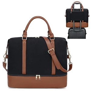 Custom Weekender Overnight Bag Canvas PU Shoes Compartment Carry on Bag Travel Tote Duffel Bag for Women OEM Fashion Unisex Trip