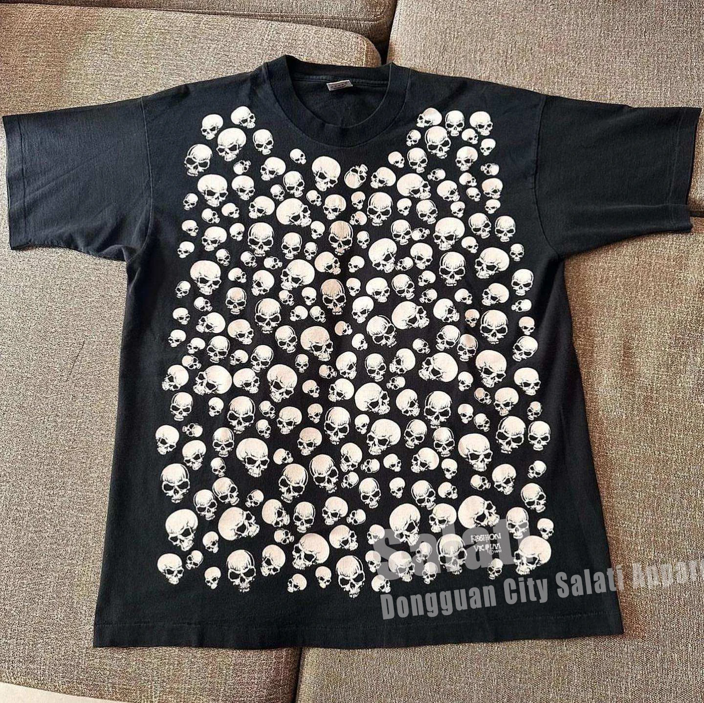 Mens Branded Breathable Crew Neck Drop Shoulder T-shirts Cotton Black Skull Graphic Tee Fitted Screen Printed T Shirts Custom gallery 2
