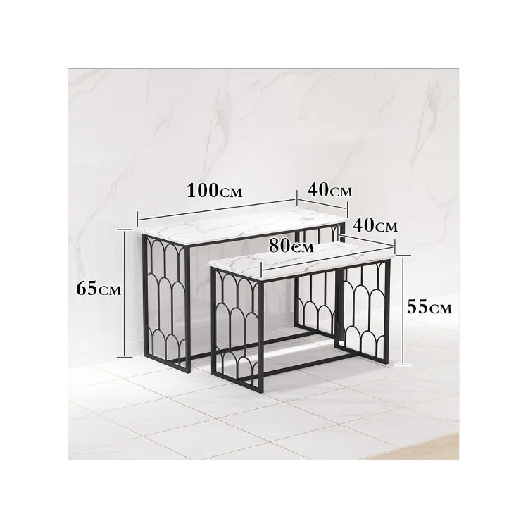2 in 1 Limestone Nesting Table Laminated Wood Marble Style Display Natural Stone Nesting Table Leg Table of 2 Nesting Retail Set