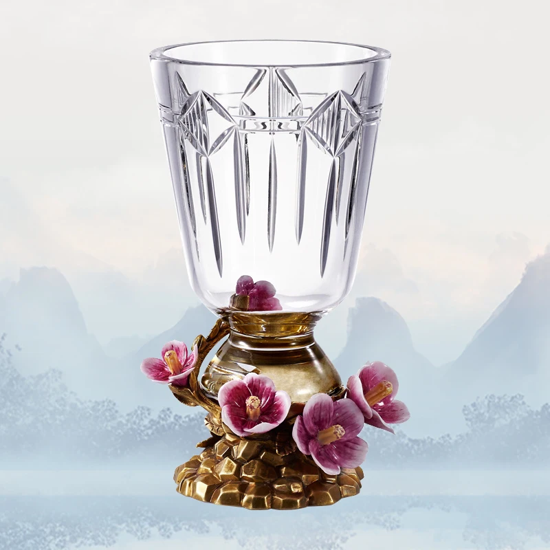 Luxury Brass Crystal Flower Vase