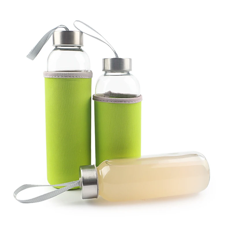 Reusable Portable 300ml 420ml 500ml High Borosilicate Glass Drink Water Bottle With Lid and Sleeve