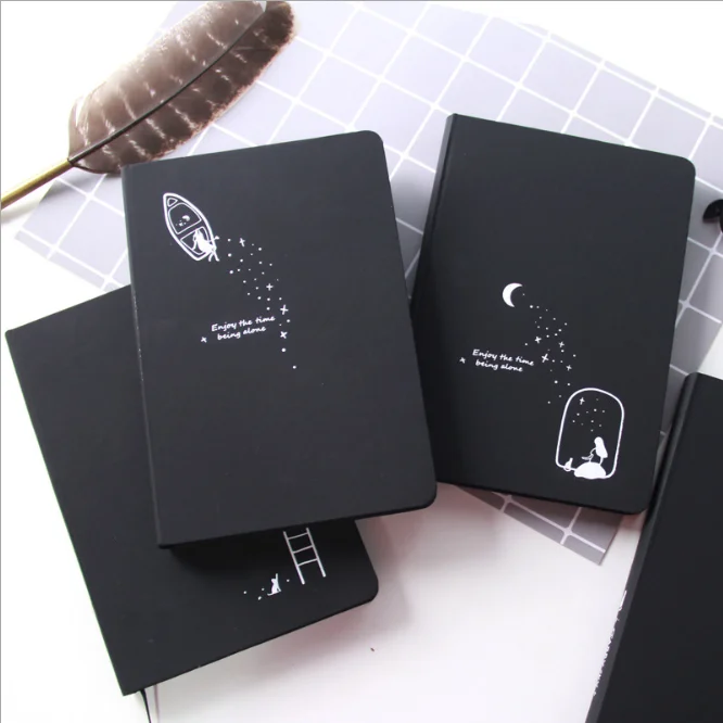 Customized Creative black tactile leather book with a simple starry sky student diary notebook notebook handbook