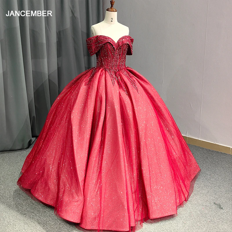 red glitter wedding dress Fiery red sparkle beaded lace A-line wedding dress with glitter tulle