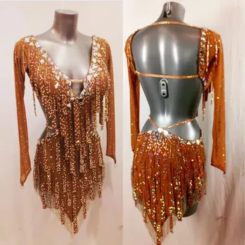 Oyolan Damesjurk, Latijnse dans, strass, mouwloos, turnpakje, dansjurk, salsa samba chachacha, jazzkostuum, hedendaagse dans, danskleding, S-XXL, C Rood, S