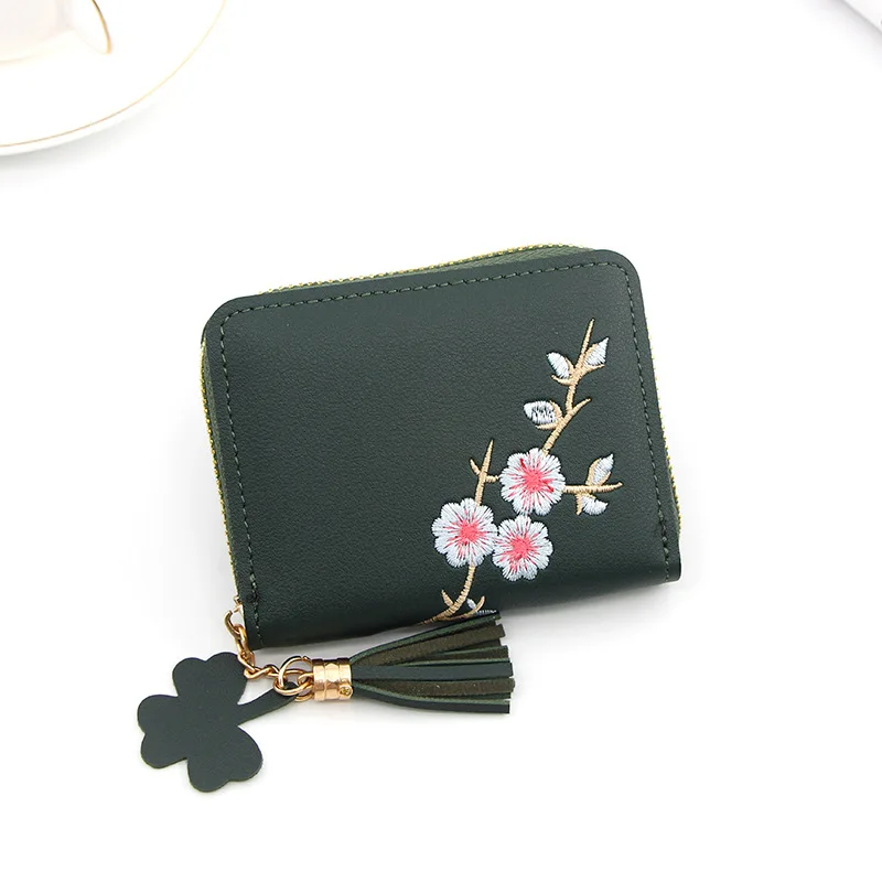 Wholesale Luxury embroidered Pink purse flower lady purse short PU wallet  women From m.