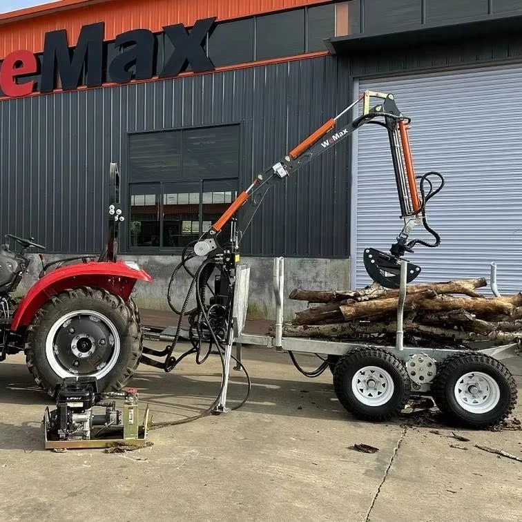 Wemax Forestry Log Loading Machine 1.5ton Timber Wood Trailer With 3.4m Crane With Remote Control Winch