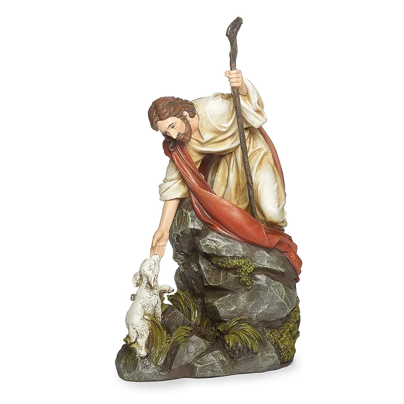 Escultura artesanal hecha a mano en resina, Artículos religiosos católicos del Renacimiento, Estatuas de Jesucristo con cordero, Figura religiosa