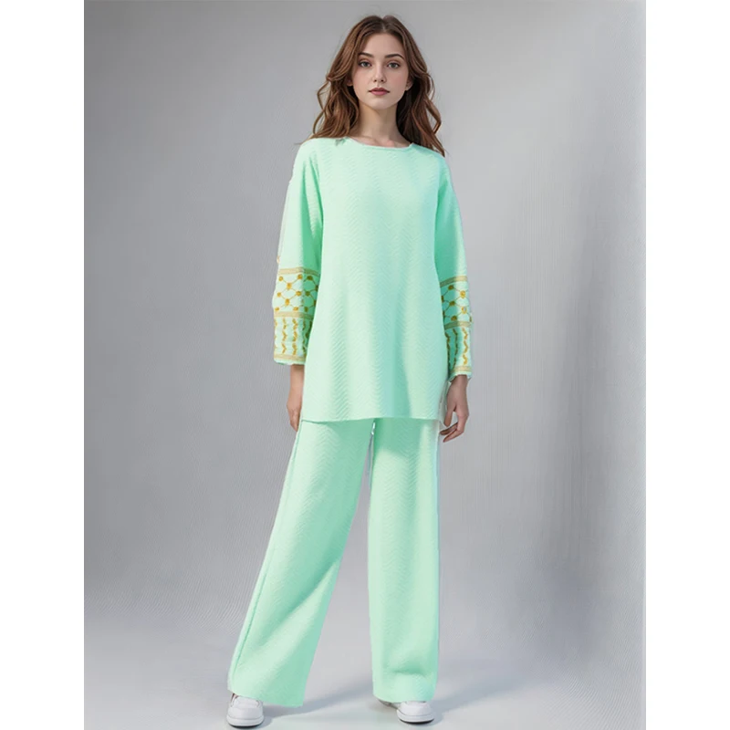 Manufacturer's Traditional Muslim Clothing Set 2-Piece Abaya with Embroidered Palestine Keffiyah Breathable and Comfortable