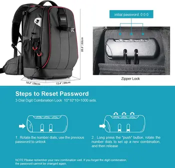 Neewer Pro Camera Case Waterproof Shockproof Adjustable Padded Camera Backpack Bag with Anti-theft Combination Lock for DSLR detail image