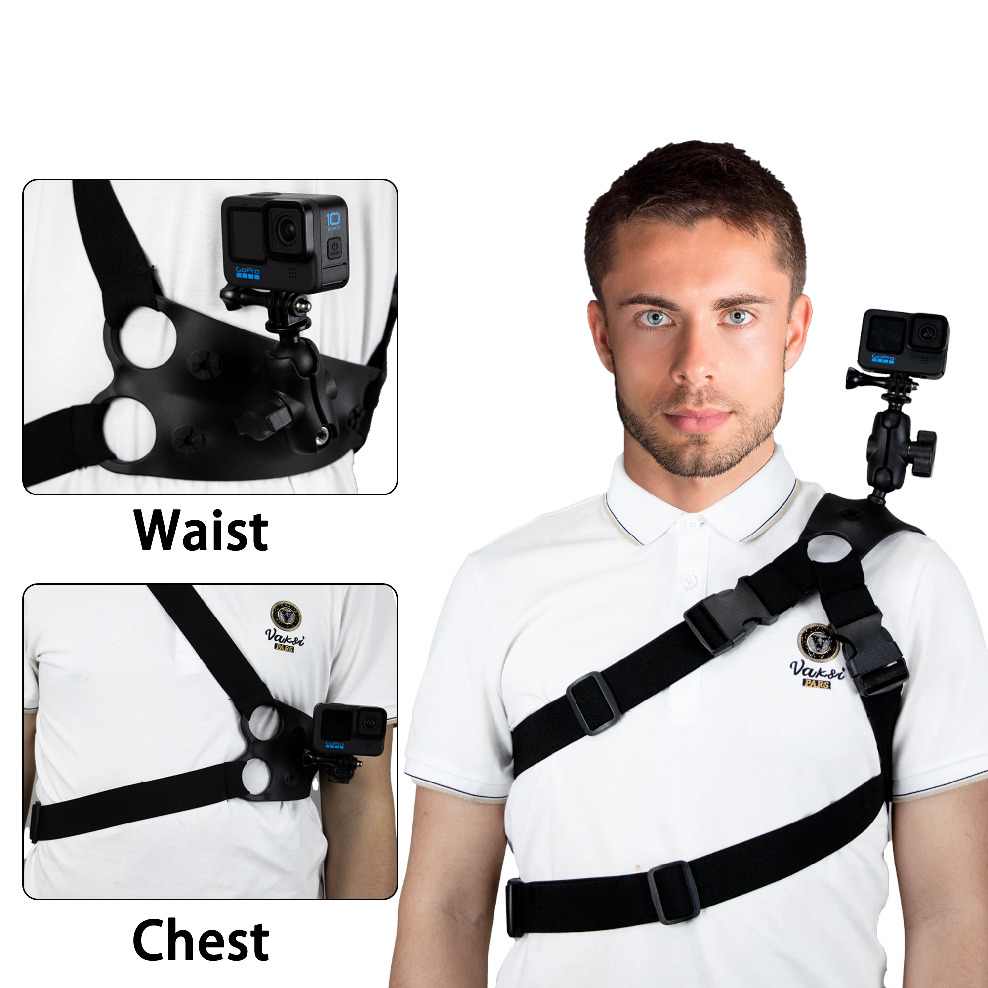360 Rotating Ball Head Waist Strap Shoulder Harness Chest Mount For