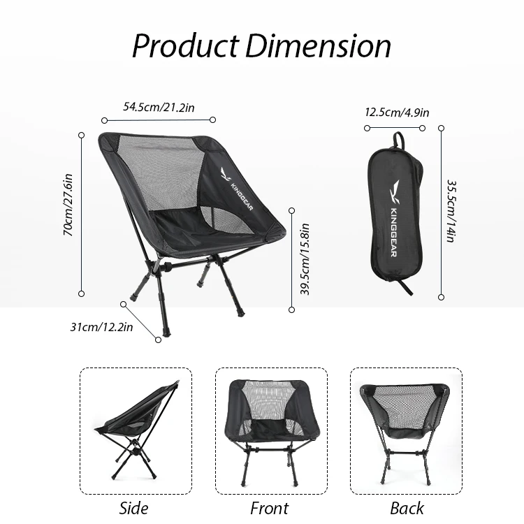 Hot Seller Japanese Moon Chair Fabric Outdoor Camping Chair Height Adjustable Leg Folded Portable KingGear 120KG Load Capacity