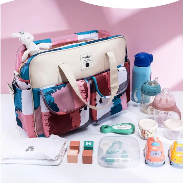 Fashion Print Diaper Bag for Mom Waterproof Large Capacity Baby Care Bags for Stroller Multifunction Mommy Bag 8 Colors