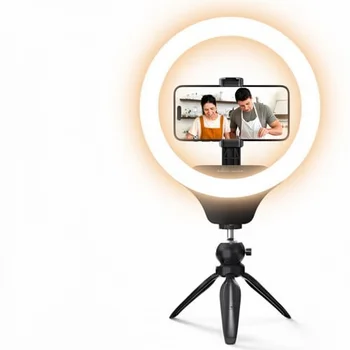 UBeesize 10-Inch Aluminum Selfie Ring Light Tripod Stand with Phone Holder Dimmable LED for Makeup Live Streaming (iOS/Android)