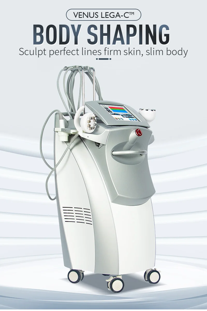 Professional Venus Legacy body contouring machine with Multi-Polar RF, Vacuum Therapy, and 4 advanced treatment handles for skin tightening, cellulite reduction, facial rejuvenation, and non-invasive body sculpting. Venus Legacy Body Contouring & Skin Tightening Machine