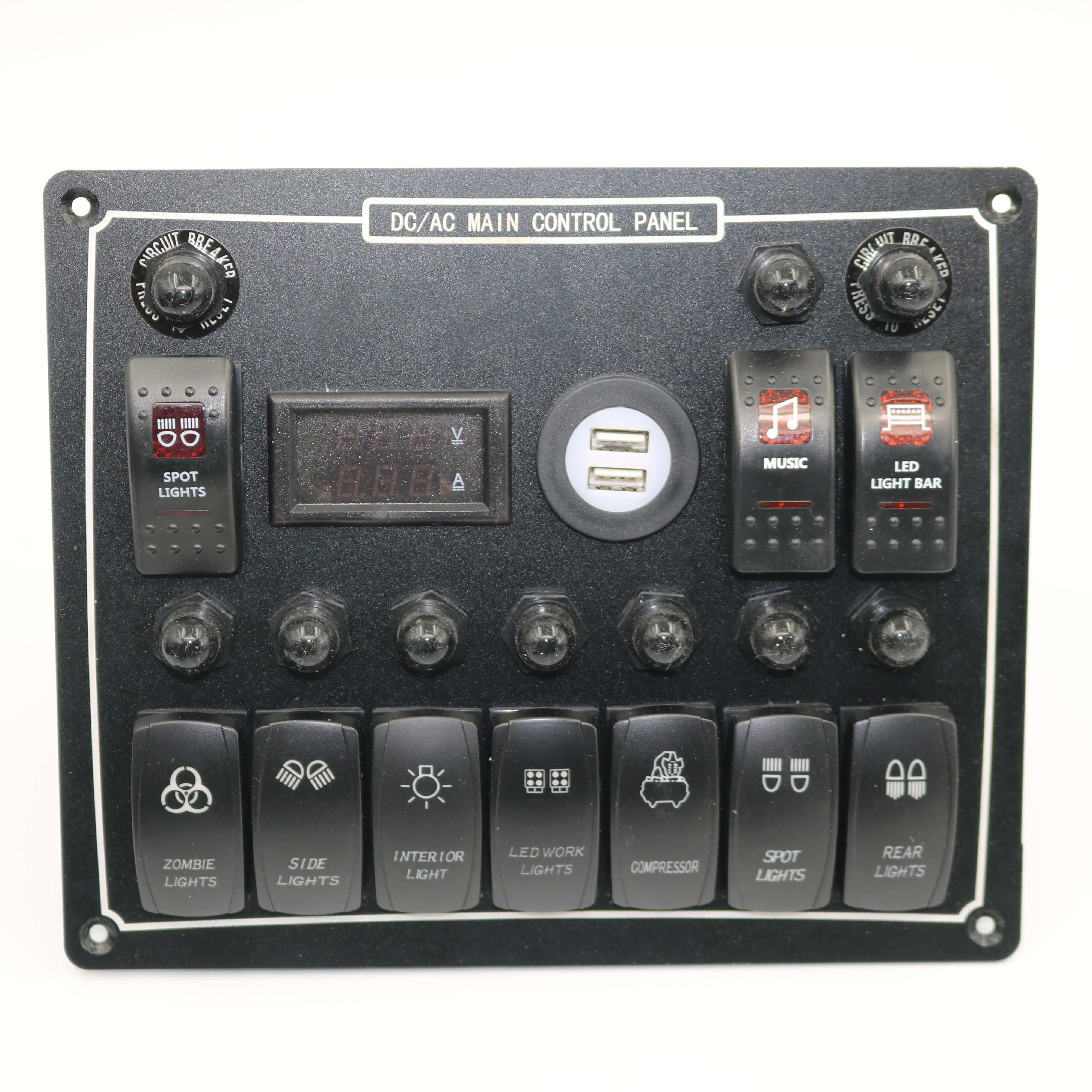 10 Gang Waterproof Car Automatic Boat Marine LED AC/DC Switch Panel