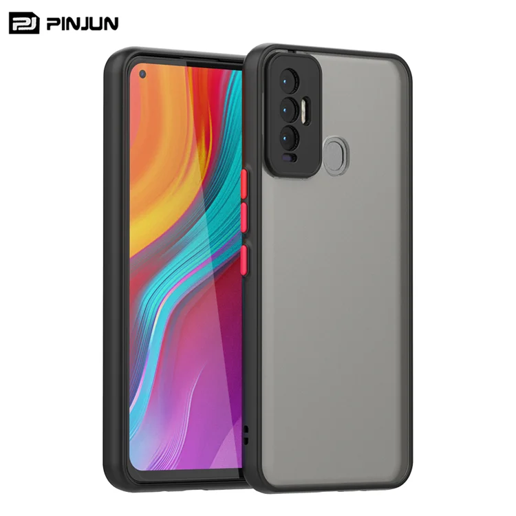 luxury Mixed Color Translucent Matte PC Hard soft tpu smoke case with colorful button For Tecno Camon 18i mobile phone cases