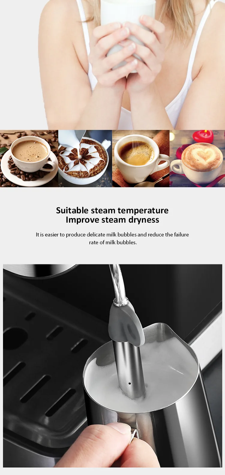 Home Office small Italian Espresso semi-automatic Coffee Maker milk frother integrated coffee machine