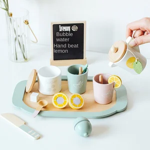 Children's Educational Wooden Kitchen Food Play Set Early Simulation Afternoon Tea & Lemon Tea Brewing for Kids' Play