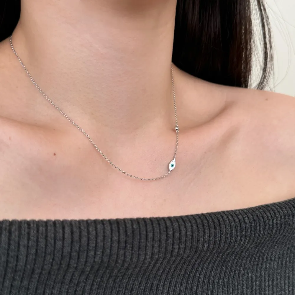 KAKODIY Simple Design Solid 925 Sterling Silver Chain Enamel 5A Cubic Zirconia Evil Blue Eyes Chain Necklace for Women detail 6