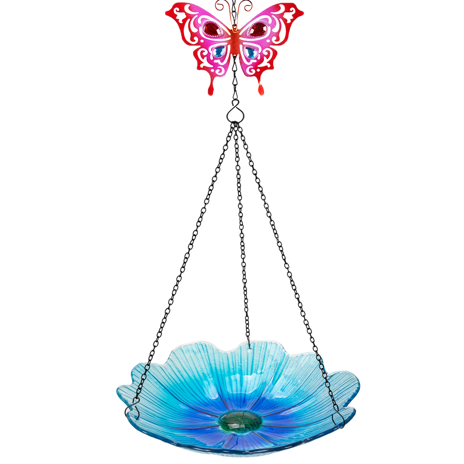 Hanging Bird Bath Outdoor Glass Small Birdbath Blue Wild Bird Feeder for  Yard 