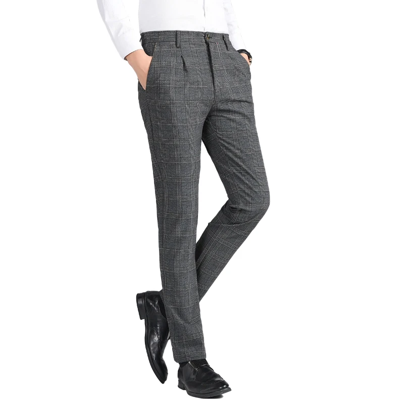 Men's Business Pants Skinny Fit Plaid Flat-Front Stretch Slim Stylish  Casual Golf Dress Pants Apricot at Amazon Men's Clothing store
