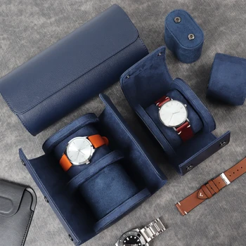 Luxury Wholesale Custom Logo Embossed 1 2 3 Slots Genuine Leather Watch Travel Case Watch Roll