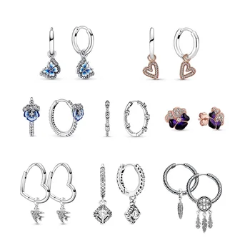 Factory wholesale 2022 new sterling silver cubic zirconia earrings pandorain moments blue butterfly hoop earrings